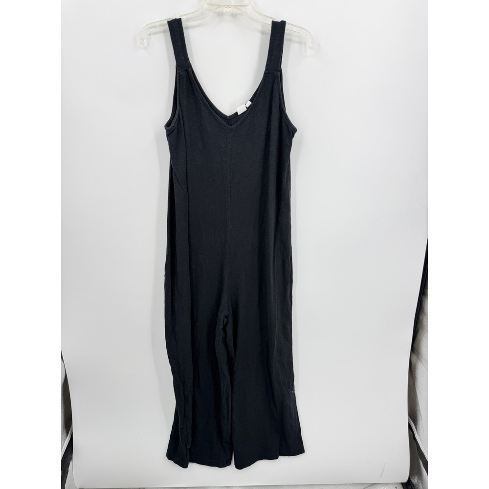 Gap V-Neck Wide Leg Jumpsuit Womens Large Black Sleeveless Cotton 583601-00‎